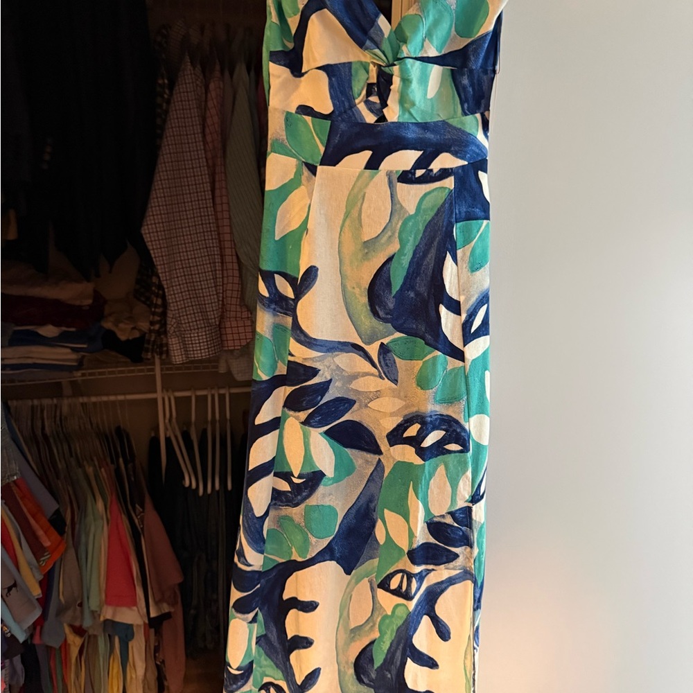 NWT- 1. State Blue & Green Abstract Leaf Maxi Dress